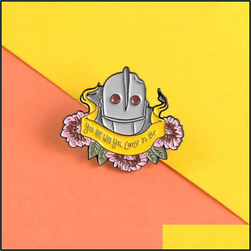 you are who you chose to be enamel pin robot banner brooch for friends kids the iron  badges wholesale clothes lapel pins