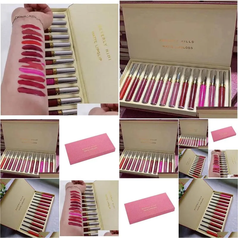 beverly hills makeup matte lip gloss 12 color brand make up lip stick 12pcs/set