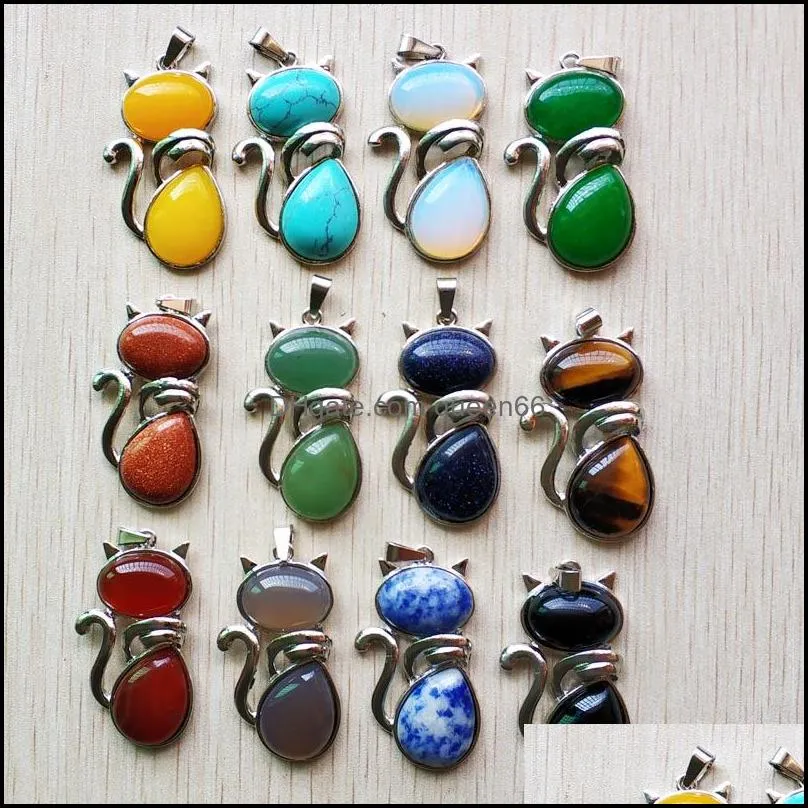 natural stone cat shape charms pendants for diy jewelry making wholesale