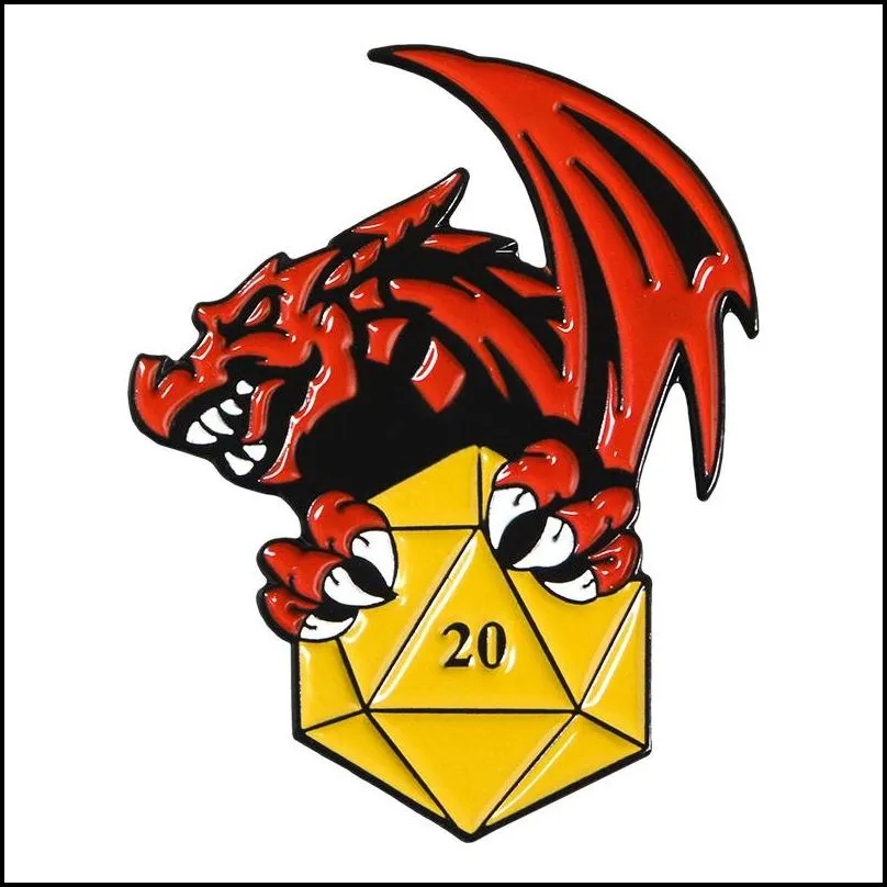 cartoon 20 sided dice dungeons and dragons enamel pins d20 dnd game brooches bag clothes button badge jewelry gift for friends