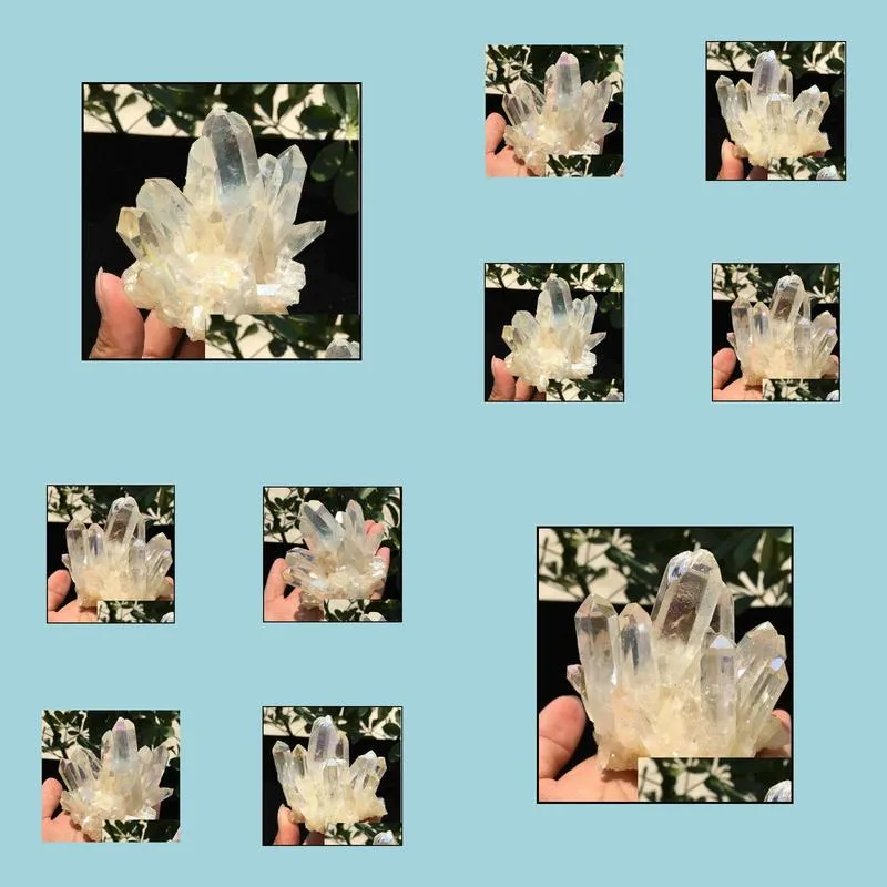 200g rare beautiful white flame aura quartz crystal cluster specimen t200117