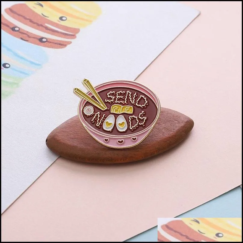 eggs ramen enamel pin pink bowl noodles badge custom brooches bag clothes lapel pin cartoon food jewelry gift for kids friends