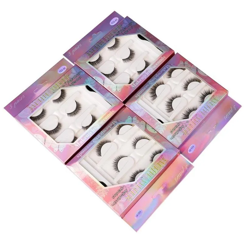 makeup false eyelashes 3d self adhesive lashes 3 pairs fake eyelash with tweezer extension handmade lash soft comfortable thick cross lightweight pestanas