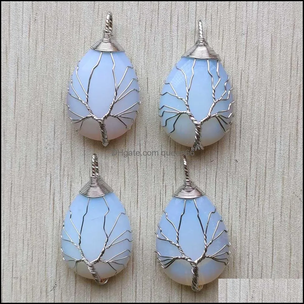 opal wire wrap handmade tree of life charms natural stone pendants diy necklace jewelry making