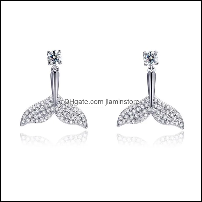 mermaid tail earrings temperament microinlaid zircon dolphins sterling silver pendant crystal jewelry earrings for mothers day