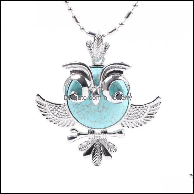 womens pendant jewelry owl pendant necklace womens natural crystal semigemstone small animal model female ornament owl long