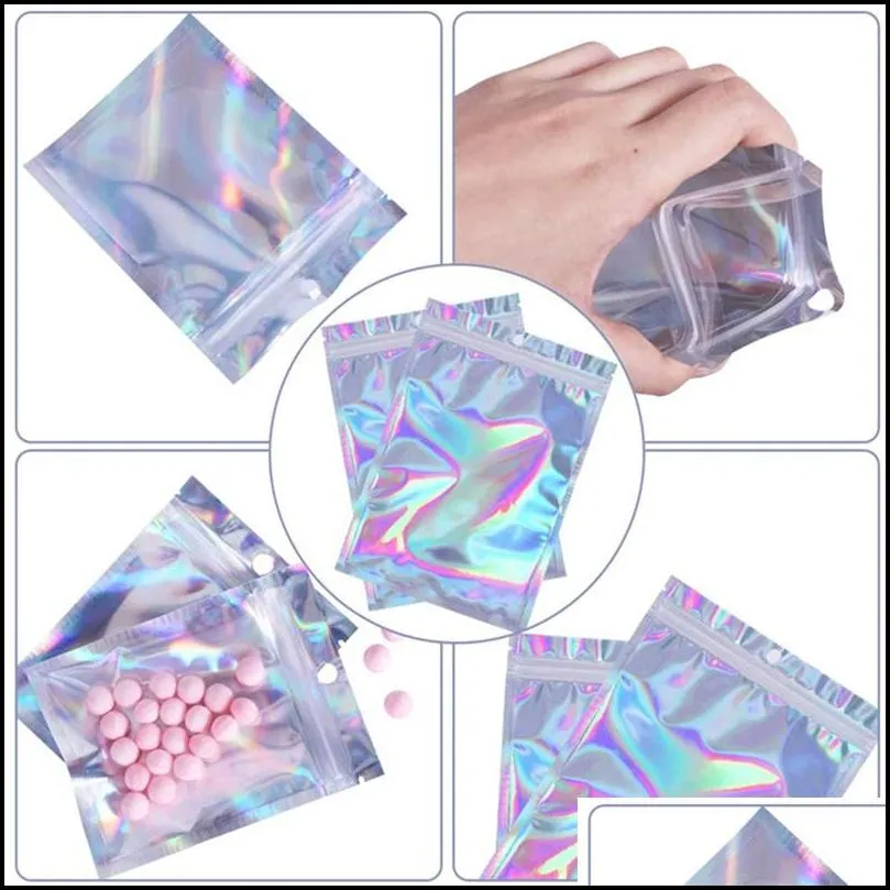 plastic zipper bag laser holographic aluminum foil pouch bags smell proof reclosable pouches for food snack