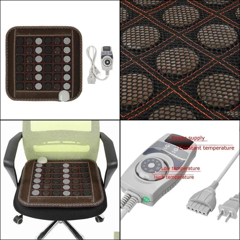 natural jade massage heating seat cushion mat infrared tourmaline stone relax pain therapy back body leg muscle office household