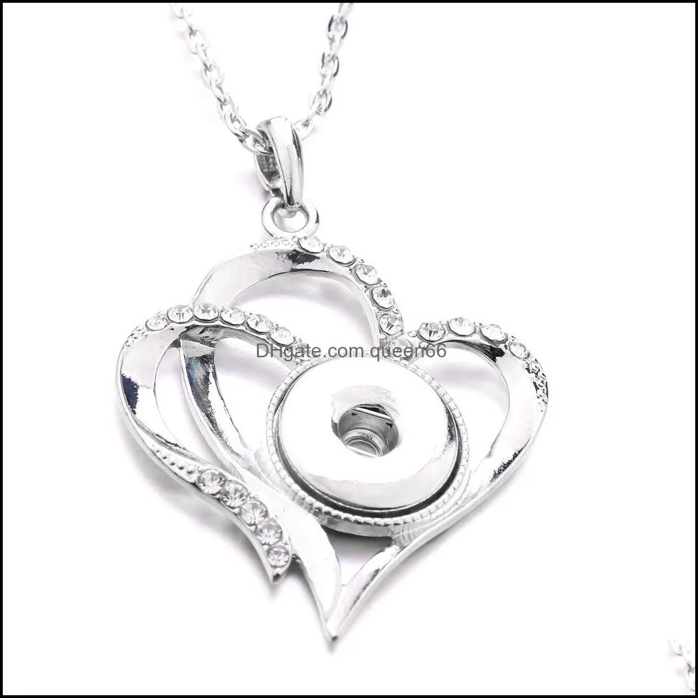 cross snap button heart pendant necklace stainless steel chain fit 18mm snaps buttons women jewelry