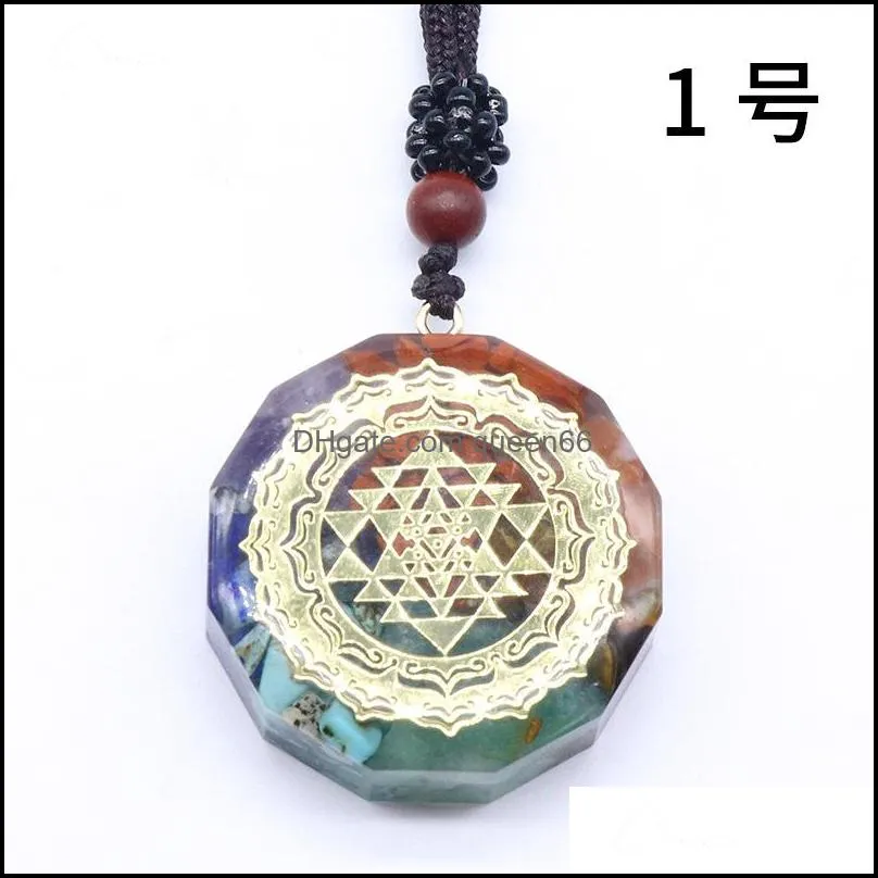 retro round reiki healing stone seven chakra orgone energy symbol pendant necklace gravel meditation amulet orgonite crystal necklaces