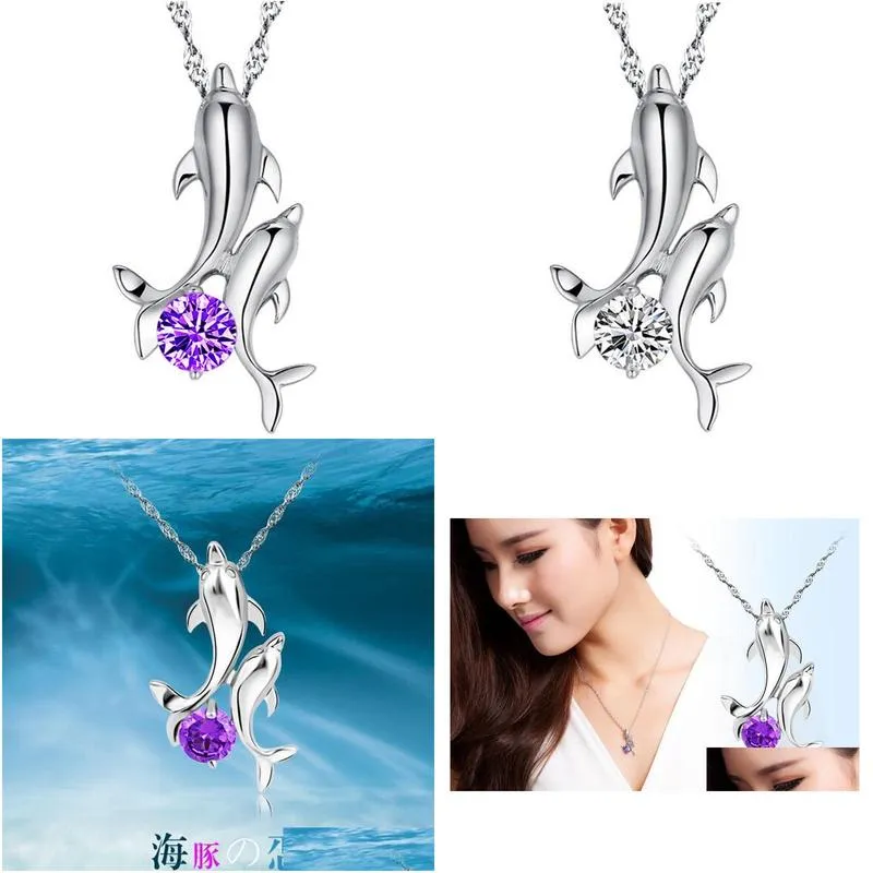 silver necklace for woman fashion jewelry high quality crystal zircon  dancing pendant necklace