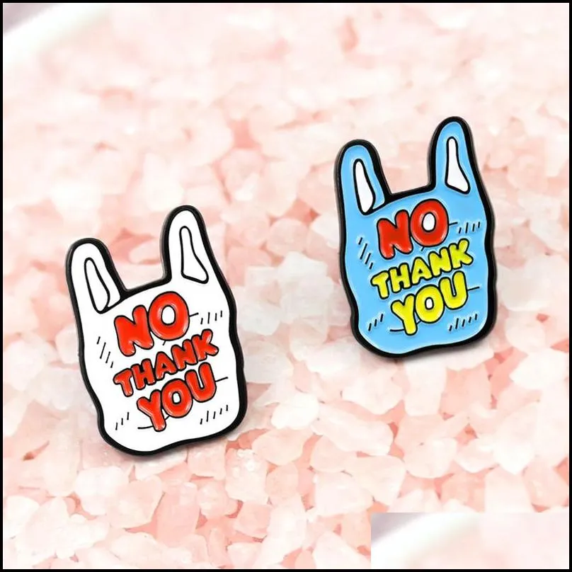 plastic bag white blue no thank you creative brooch ornament special pins personality badge lapel cartoon