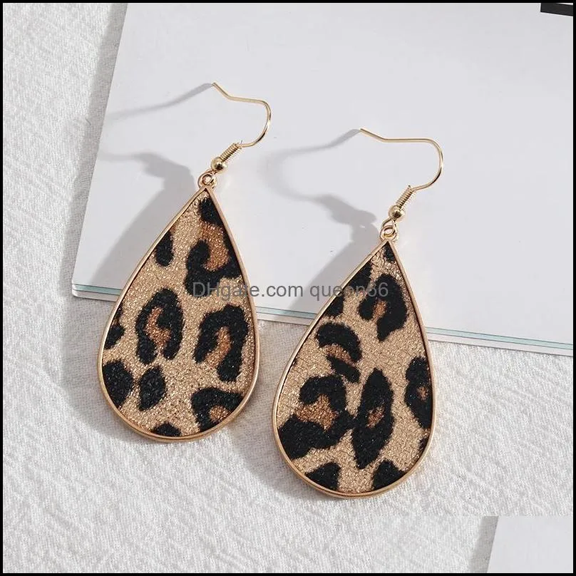 teardrop inspired leopard print snakeskin pu leather charms earrings geometric women jewelry
