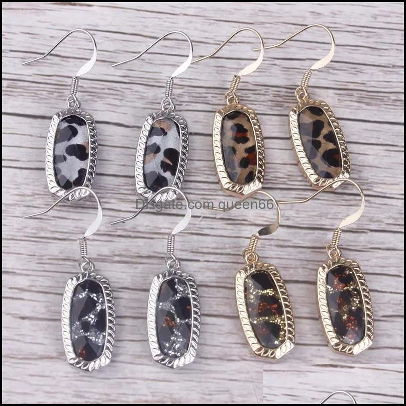 designer faceted glitter leopard oval charms earrings for women small resin dangle earring boutique jewelry christmas gifts