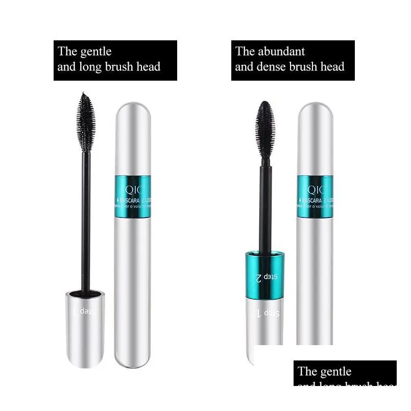 qic 4d silk fiber lash mascara black curly eyelash 2 in 1 dual brush makeup mascara thick lengthening waterproof long lasting 