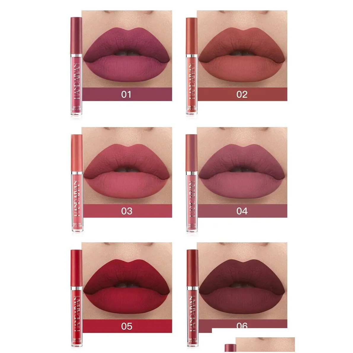 6color/set handaiyan lipstick liquid matte waterproof lip gloss long lasting pigment nude lip set y velvet makeup kit