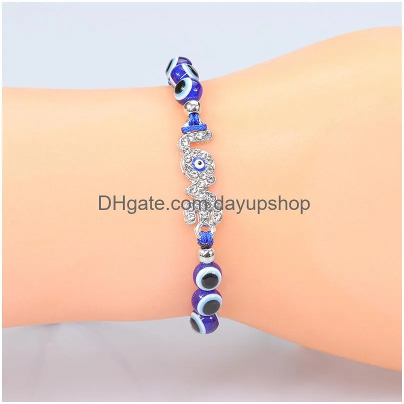 turkey blue evil eye card bracelet women handmade rope chain crystal lucky eyes beads bracelets girl party jewelry gift couple