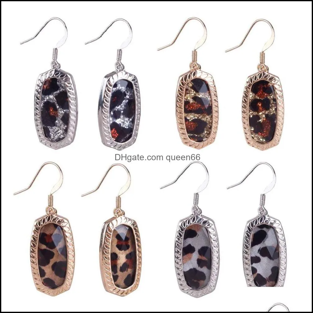 designer faceted glitter leopard oval charms earrings for women small resin dangle earring boutique jewelry christmas gifts