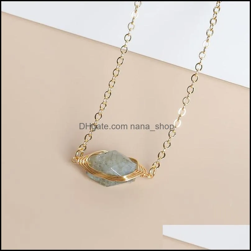 irregular druzy crystal natural stone pendant necklace gold copper wire wrap rose quartz chakra healing jewelry for women