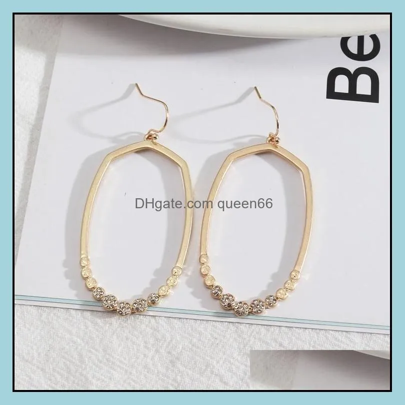 simple hexagon teardrop inspired metal frame rhinestone charms earrings for women dangle earings boutique christmas gifts