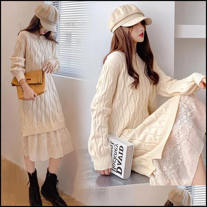 maternity dresses pregnant womens sweater dress autumn and winter long loose thick knit large size woolen