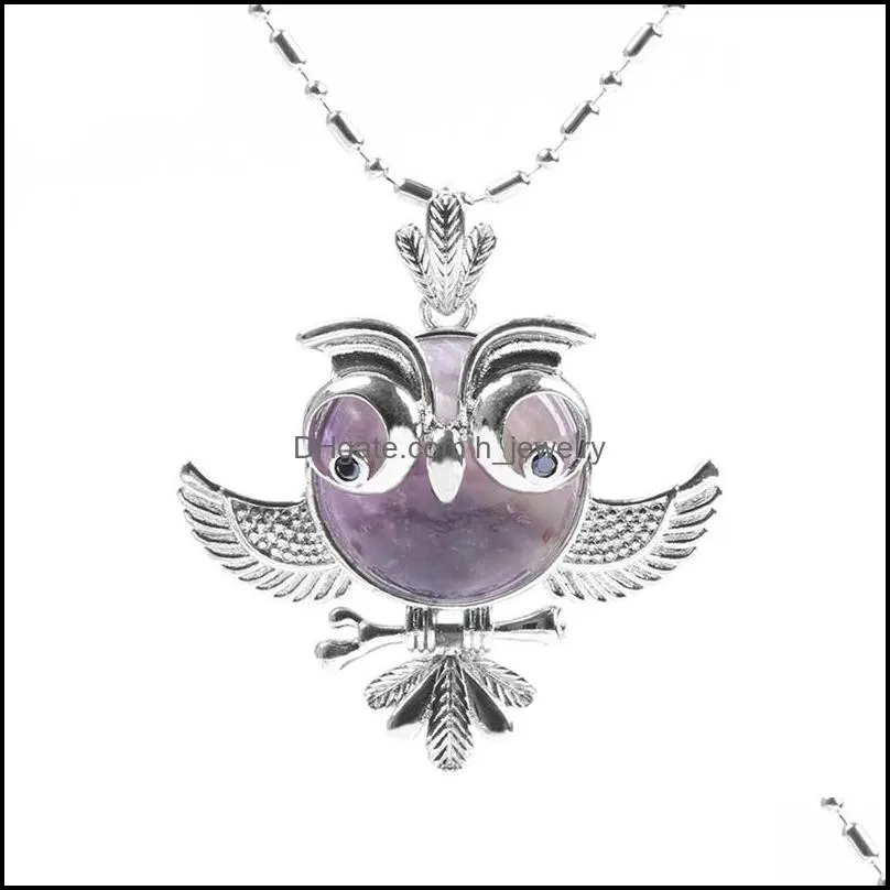 womens pendant jewelry owl pendant necklace womens natural crystal semigemstone small animal model female ornament owl long