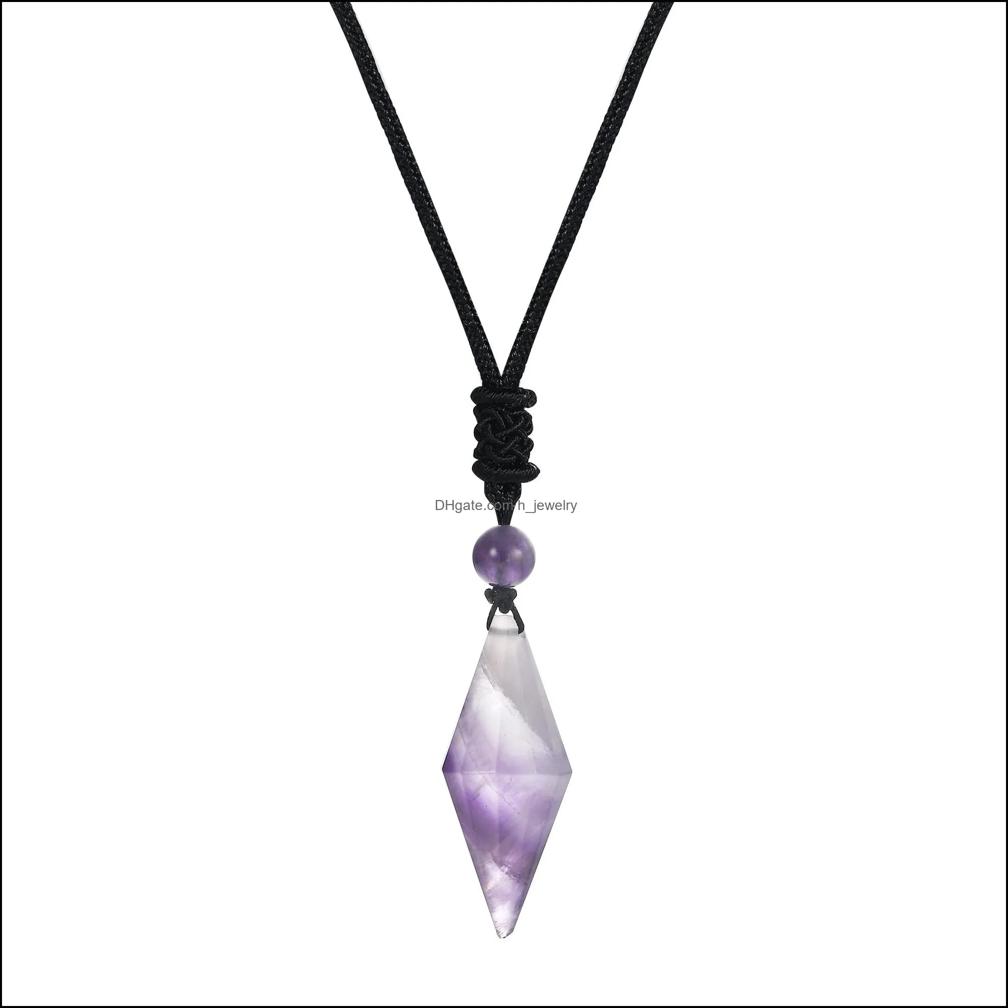 natural crystal quartz hexagonal cone pendant necklace for women men double point faceted cut healing stone jewelry