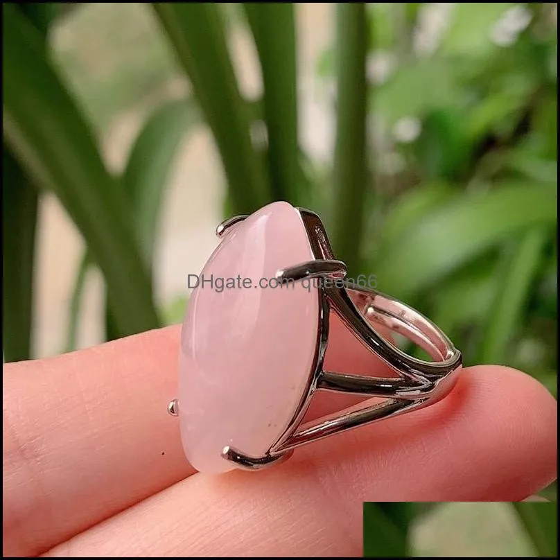 natural stone rings for women big horse eye pink crystal open adjustable circle healing opal amethysts lpais ring party wedding