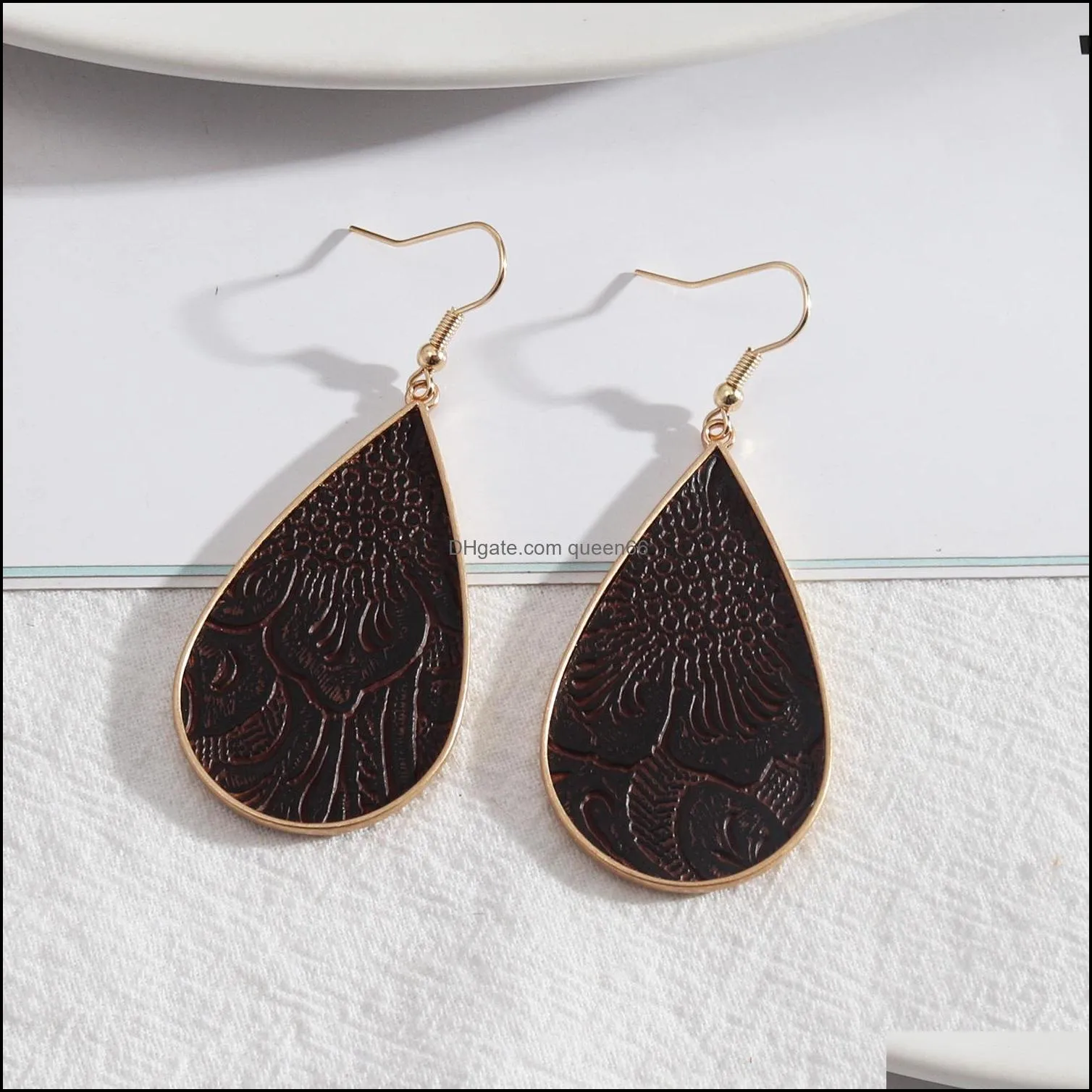 teardrop inspired leopard print snakeskin pu leather charms earrings geometric women jewelry