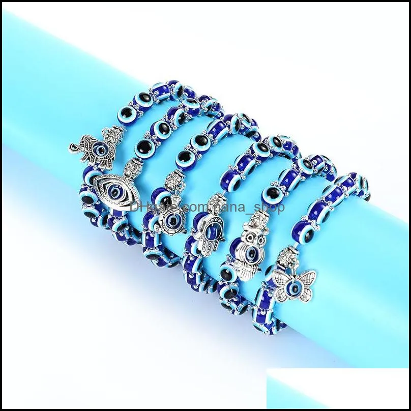 evil eye lucky palm glass bead bracelet elephant owl butterfly charm bracelets lovely women men friendship banglejewelry