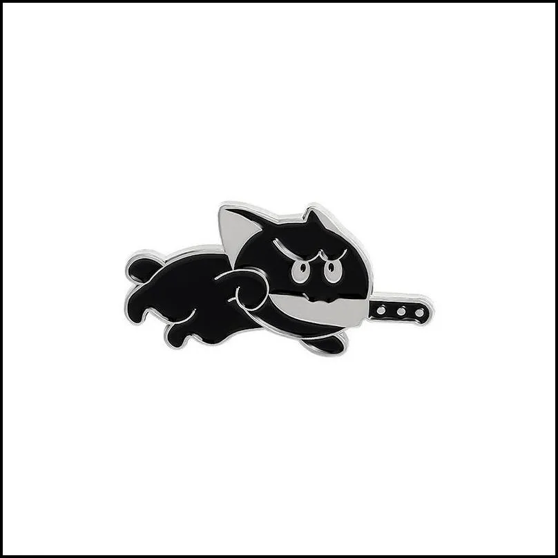 black cat knife punk style enamel brooches pin for women girl fashion jewelry accessories metal vintage brooches pins badge wholesale