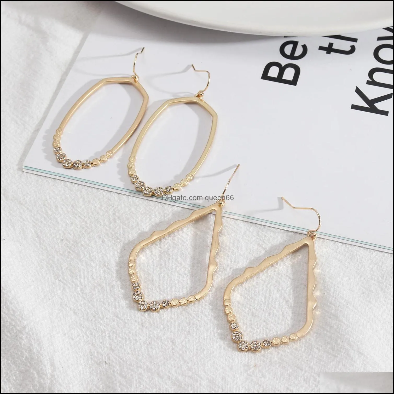 simple hexagon teardrop inspired metal frame rhinestone charms earrings for women dangle earings boutique christmas gifts