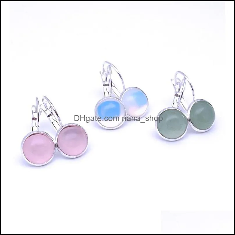 silver plated 10mm pink green healing crystal white turquoise charms earrings geometric natural stone earring for women jewelry