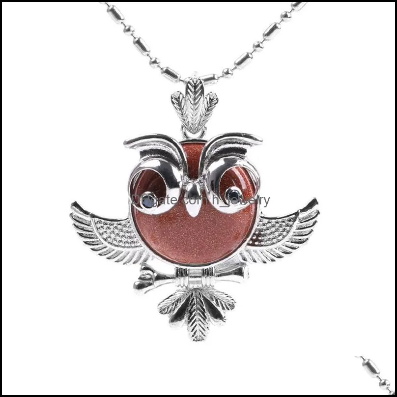 womens pendant jewelry owl pendant necklace womens natural crystal semigemstone small animal model female ornament owl long