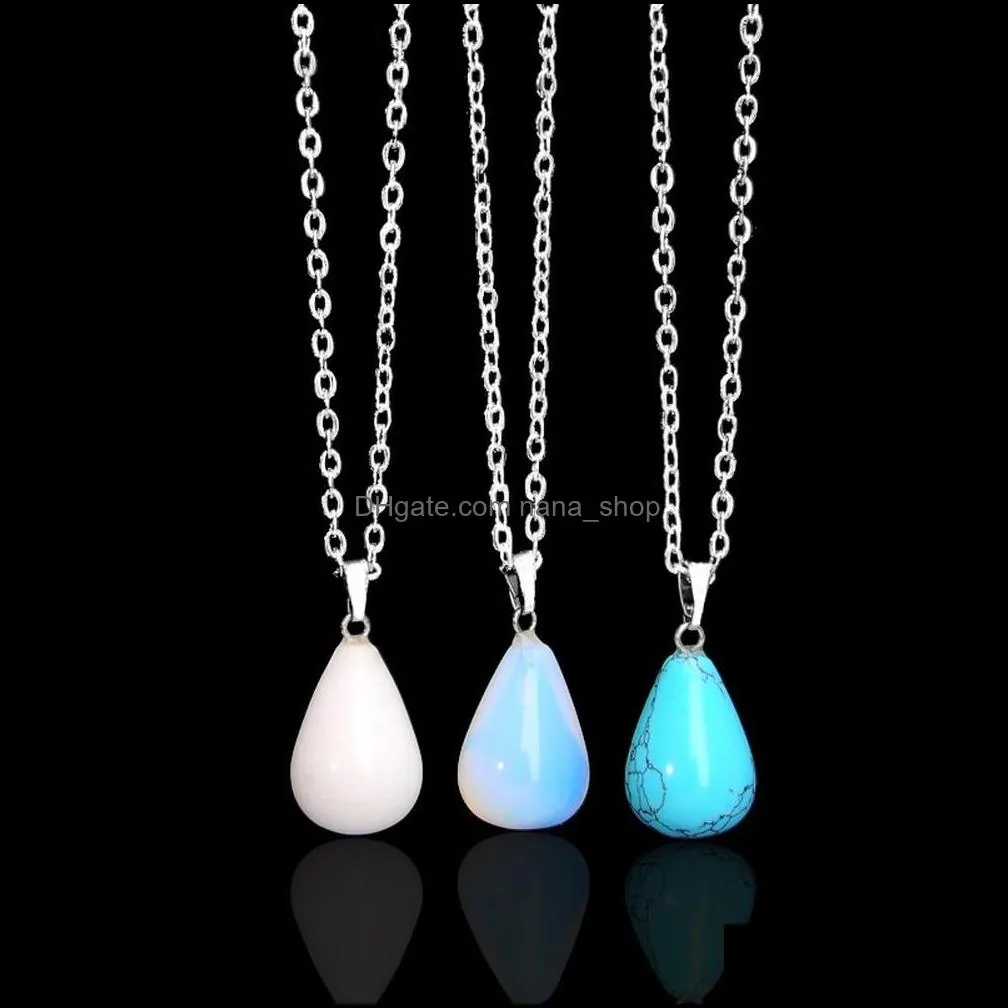 stainless steel chains water drop crystal natural stone necklaces choker pendant necklace for women men fashion jewelry