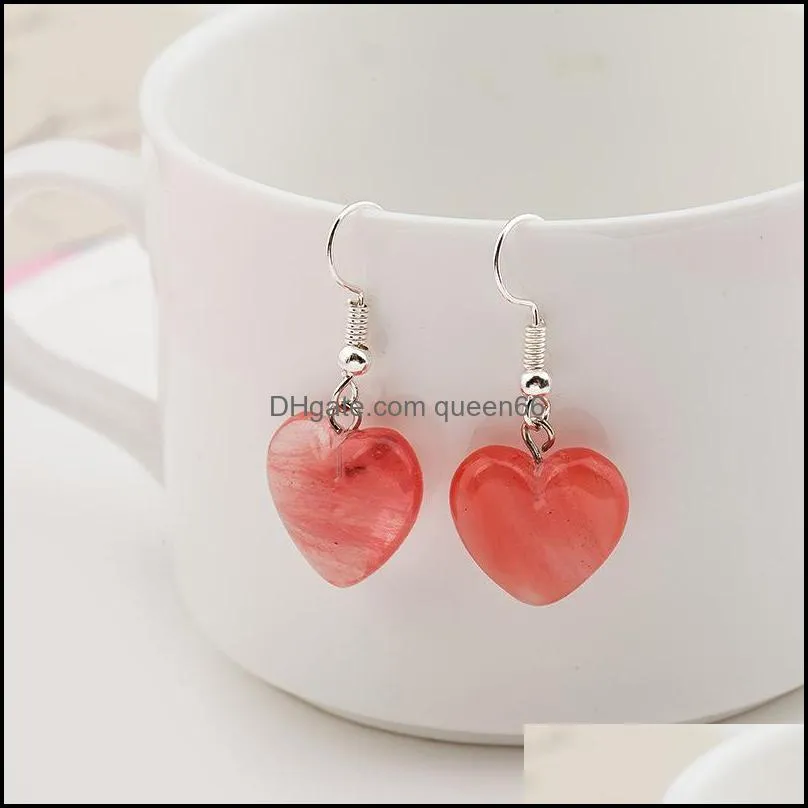  love heart natural stone charms earrings pink blue sand dangle earrings for women gift