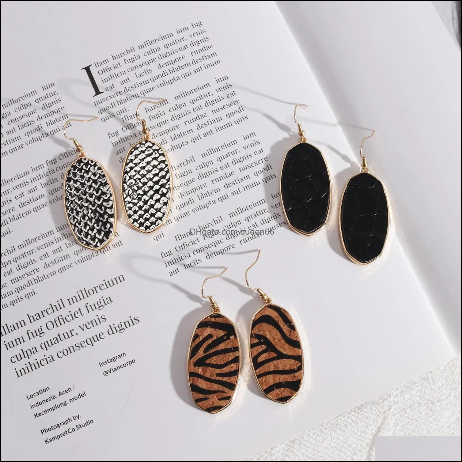 designer hexagon oval pu leather charms earrings snake grainy leopard print charm earring jewelry