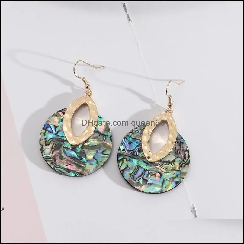 oval metal round abalone shell leopard charm earrings stone gold color dangle brincos pendientes fashion brand jewelry women