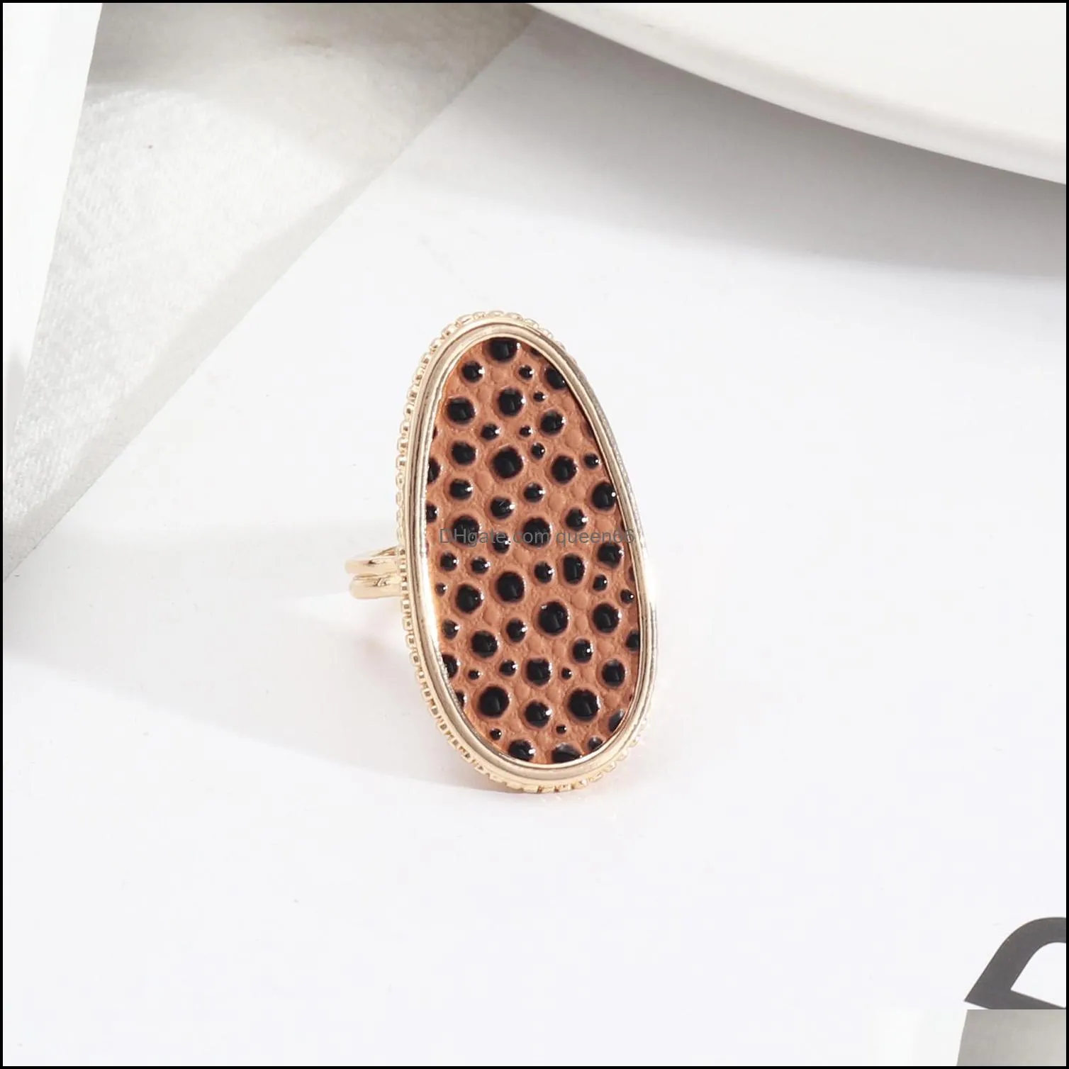 leopard print white blue abalone shell paper rings fashion gold color punk street jewelry ring for women
