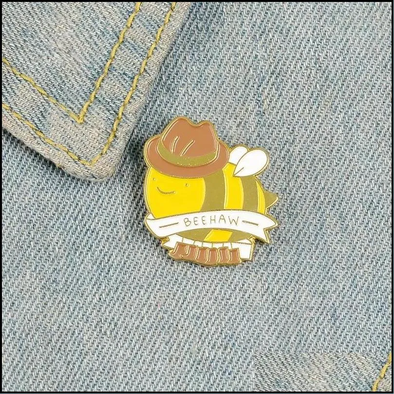 bee enamel pins mr.  bee pin badges beehaw yellow gentleman hat insect brooches lapel clothes backpack bag animal jewelry gifts