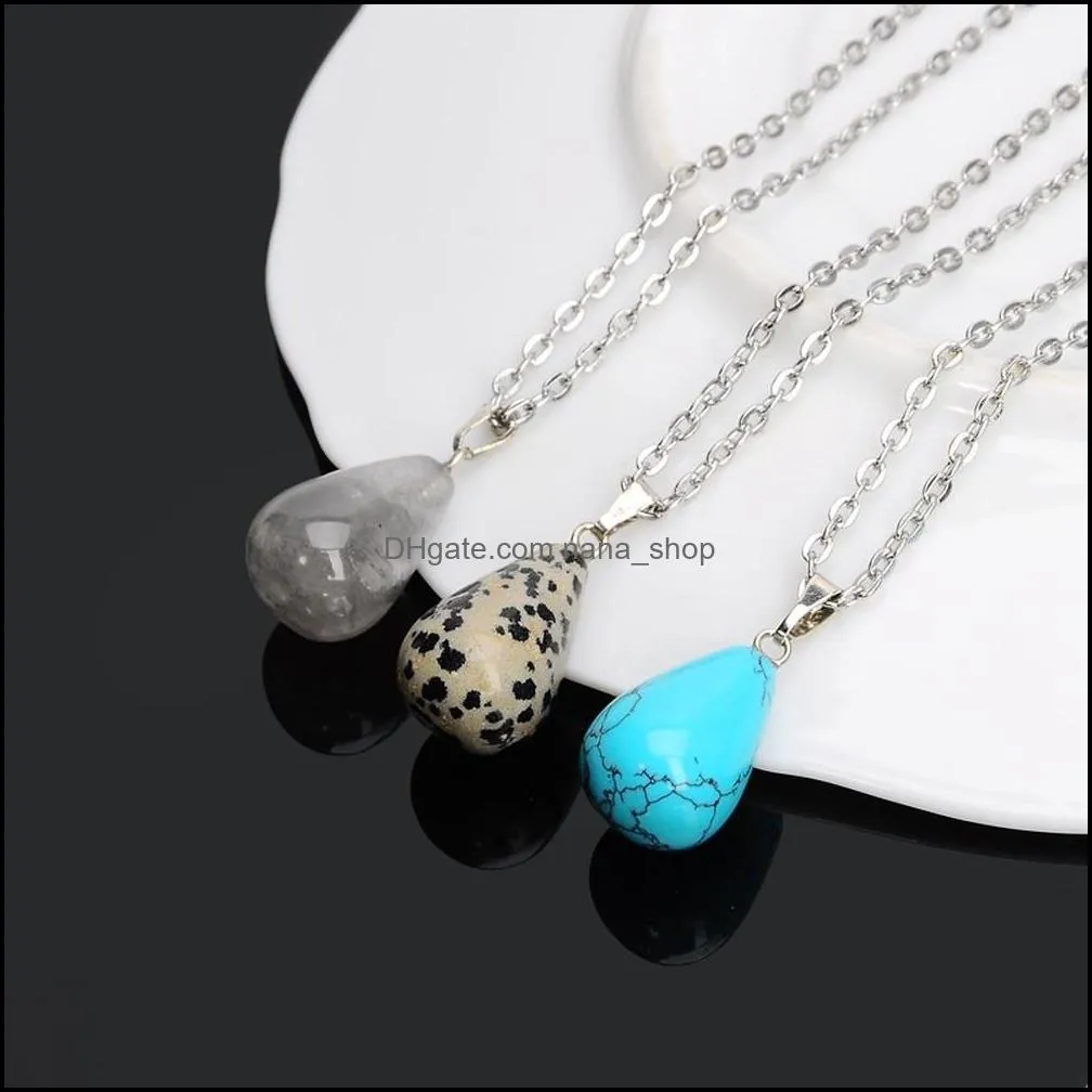 stainless steel chains water drop crystal natural stone necklaces choker pendant necklace for women men fashion jewelry