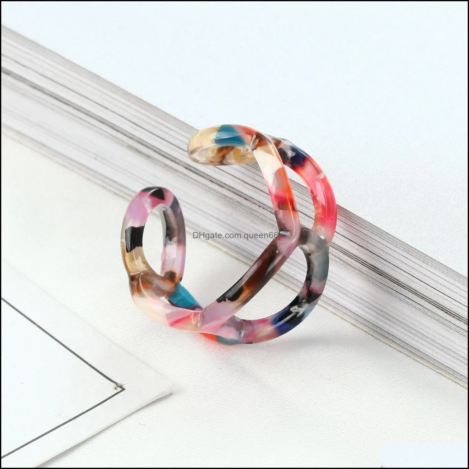 fashion leopard print resin acrylic hollow chain ring for women colourful geometric rings jewelry gifts