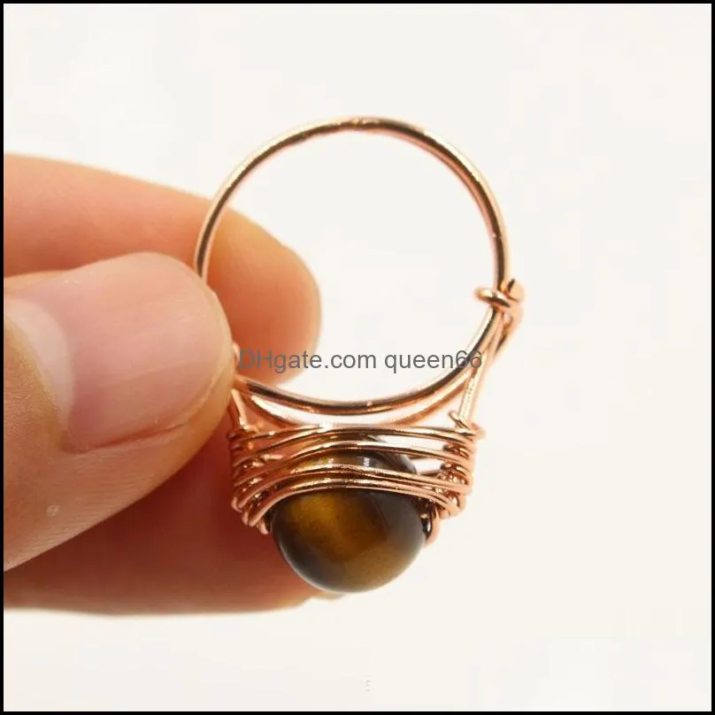 wire wrapped setting stone crystal quartz healing chakra stone opening rings pink purple natural stone rings kallaite for women men