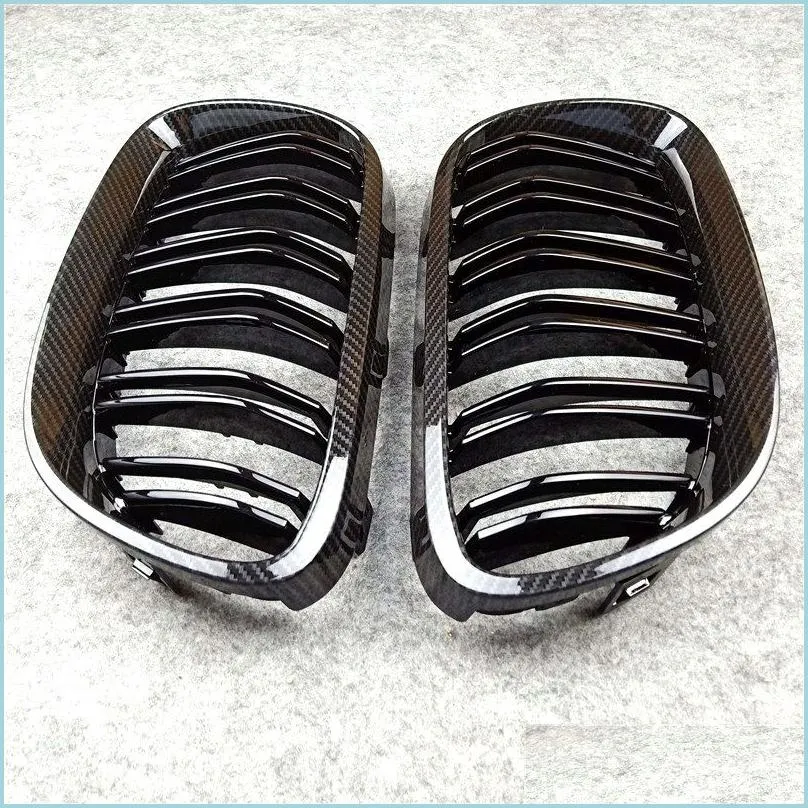 a pair e92 dual line front grille fits for bmw 3 series abs glossy black/ m color kidney grill grilles 20102013