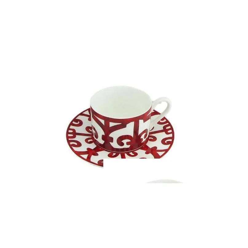 ceramic steak plate coffee cup and saucer bone china dinnerware set western food tray red pattern 201116