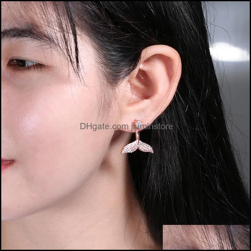 mermaid tail earrings temperament microinlaid zircon dolphins sterling silver pendant crystal jewelry earrings for mothers day