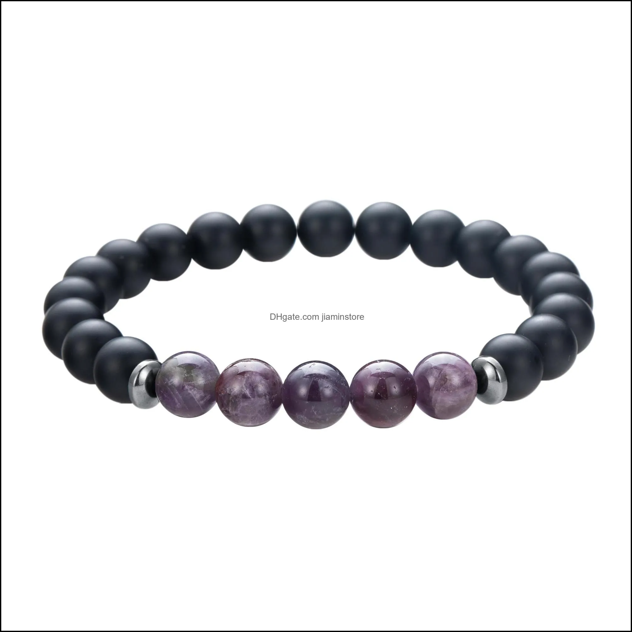 12pcs women chakra yoga bracelets natural matte onyx stone stretch healing bangle crystal jewelry for wholesale