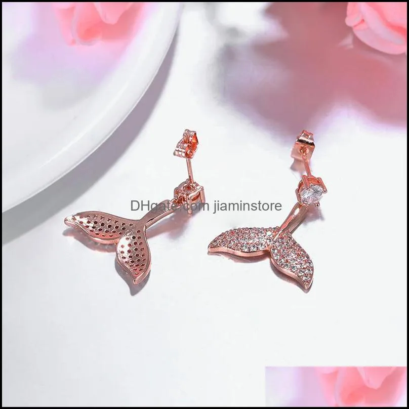 mermaid tail earrings temperament microinlaid zircon dolphins sterling silver pendant crystal jewelry earrings for mothers day