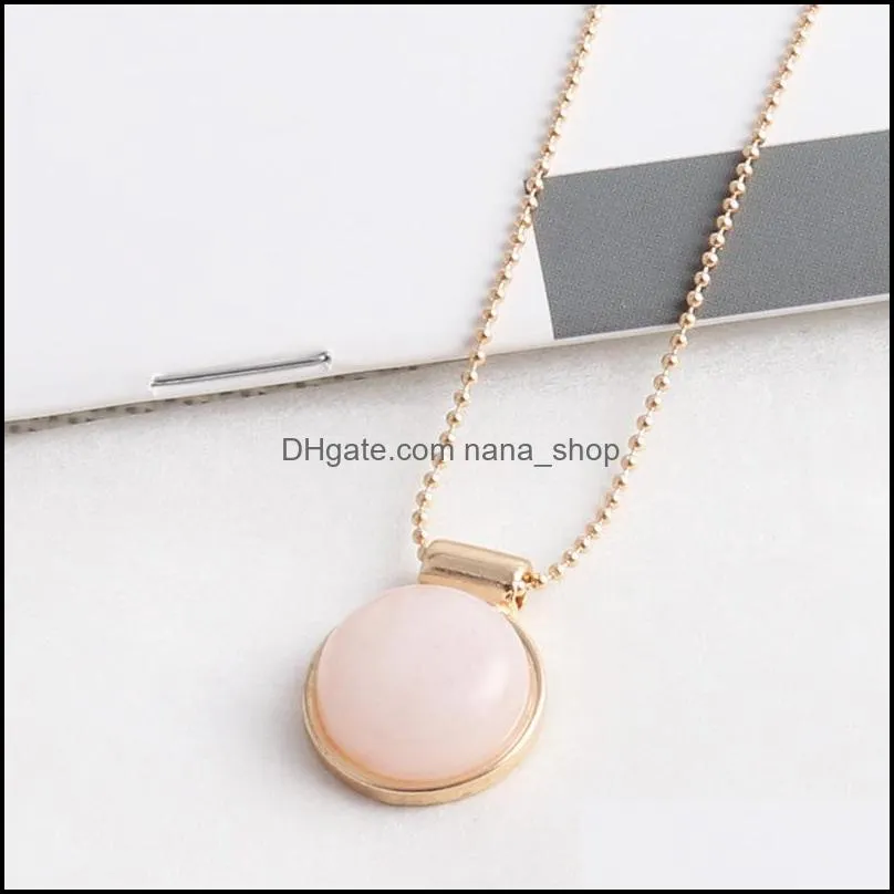 fashion round blue pink quartz turquoise necklace natural stone brand gold plated necklaces for women jewelry gift