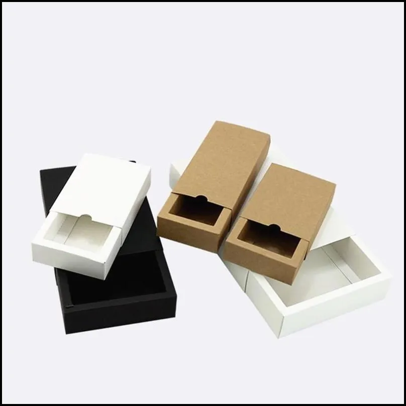 black kraft paper gift box white packaging cardboard box wedding baby shower packing cookie delicate drawer boxes